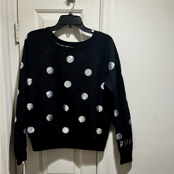 PINK VS Rare crew neck sweats with polka dots silver sequins - Picture 1 of 10